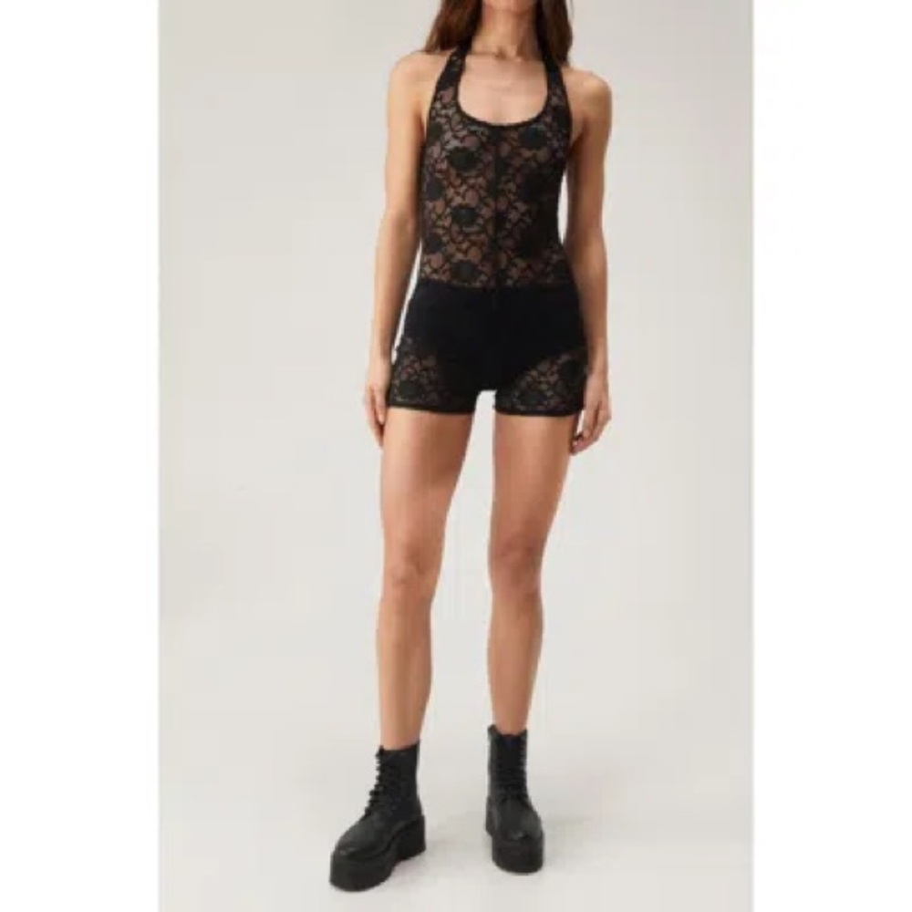 Nasty Gal Lace Halter Neck Romper - Medium